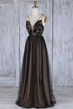 A-Line Deep V-Neck Sweep Train Black Tulle Backless Prom Dress PSK098 - Pgmdress