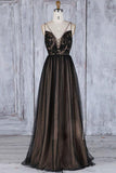 A-Line Deep V-Neck Sweep Train Black Tulle Backless Prom Dress PSK098 - Pgmdress