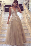 A-Line Deep V-Neck Tulle Prom/Formal Dress with Lace Appliques PG729 - Pgmdress