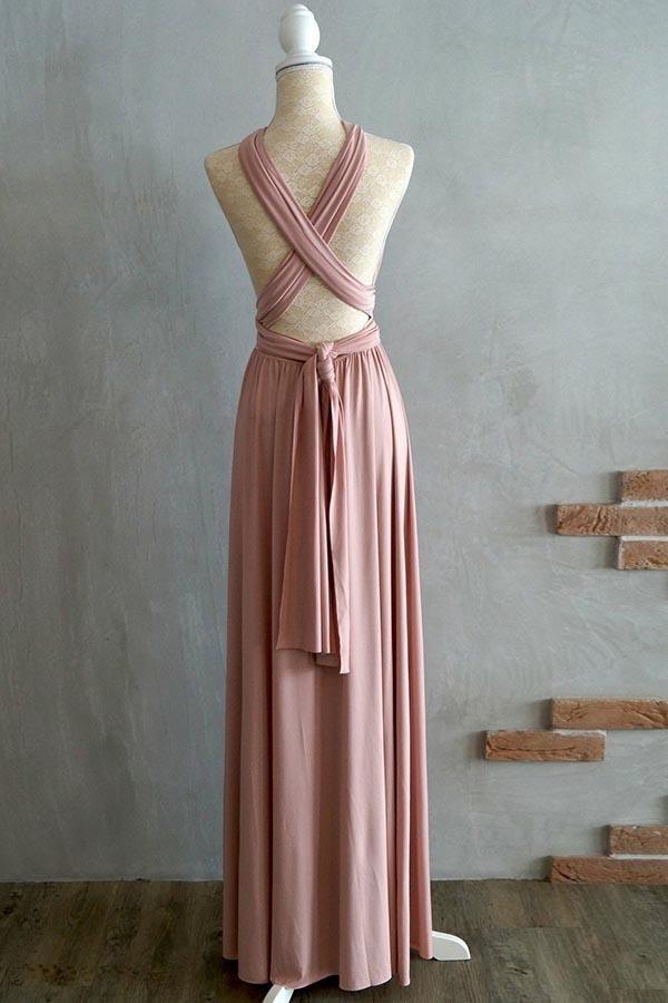 A-line Floor-Length Criss-Cross Straps Blush Spandex Bridesmaid Dress BD043 - Pgmdress