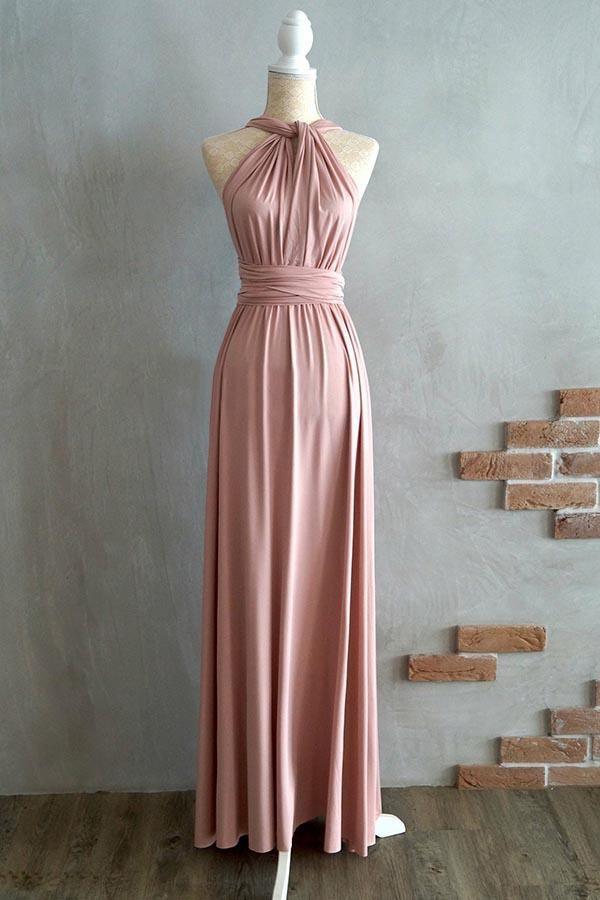 A-line Floor-Length Criss-Cross Straps Blush Spandex Bridesmaid Dress BD043 - Pgmdress