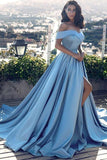 A-line Glamorous Off-the-Shoulder Long Evening Dress With Slit PG416 - Pgmdress