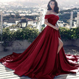 A-line Glamorous Off-the-Shoulder Long Evening Dress With Slit PG416 - Pgmdress