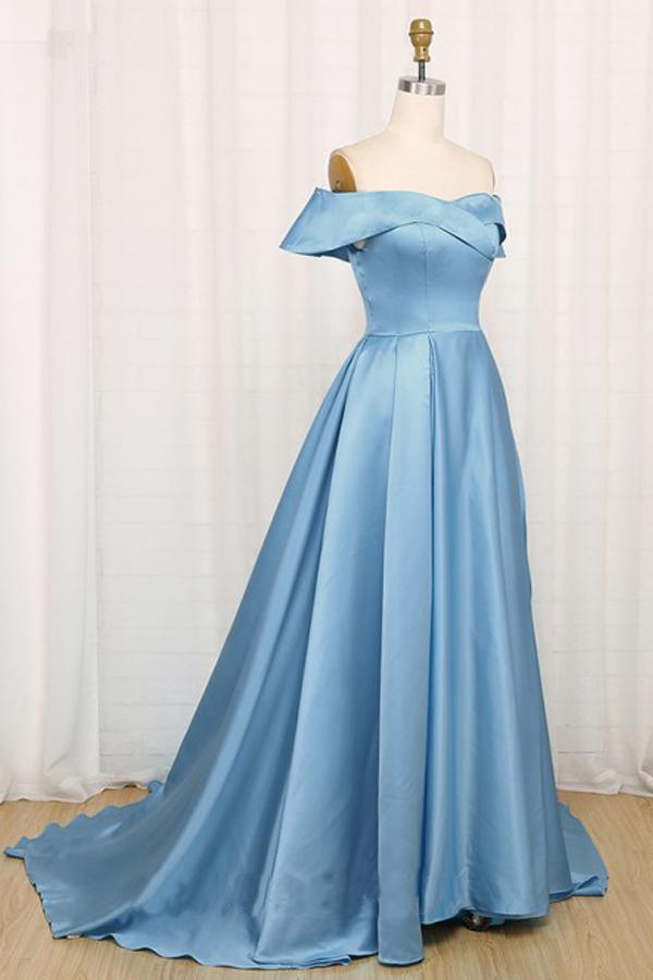 A-line Glamorous Off-the-Shoulder Long Evening Dress With Slit – Pgmdress