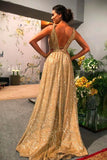 A-line Gold Sequin Empire Prom Dress Long 2020 Sweep Train PSK152 - Pgmdress