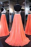 A-line Halter Chiffon Sweep Train Backless Two Piece Prom Dresses PG386 - Pgmdress