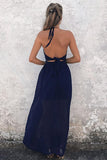 A-Line Halter Floor-Length Backless Navy Blue Chiffon Prom Dress PG382 - Pgmdress