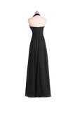 A-line Halter Floor Length Chiffon Black Bridesmaid Dress With Pleats BD019 - Pgmdress