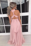 A-line Halter Pink Chiffon Long Bridesmaid Dress 4 Bridesmaid BD075 - Pgmdress