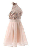 A-Line Halter Short Pink Chiffon Homecoming/Cocktail Dress with Sequins PD064 - Pgmdress