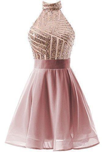 A-Line Halter Short Pink Chiffon Homecoming/Cocktail Dress with Sequins PD064 - Pgmdress