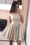 A-Line Halter Sleeveless Satin Short Prom Dress Homecoming Dresses PD051