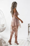 A-Line High Low Blush Sleeveless Lace Homecoming Dress PG192 - Pgmdress