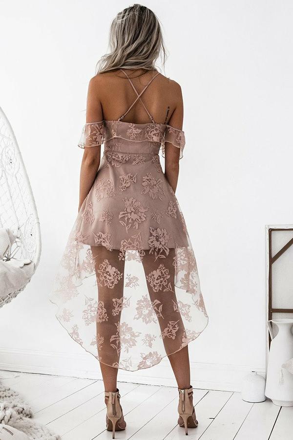 A-Line High Low Blush Sleeveless Lace Homecoming Dress PG192 - Pgmdress