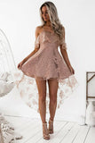 A-Line High Low Blush Sleeveless Lace Homecoming Dress PG192