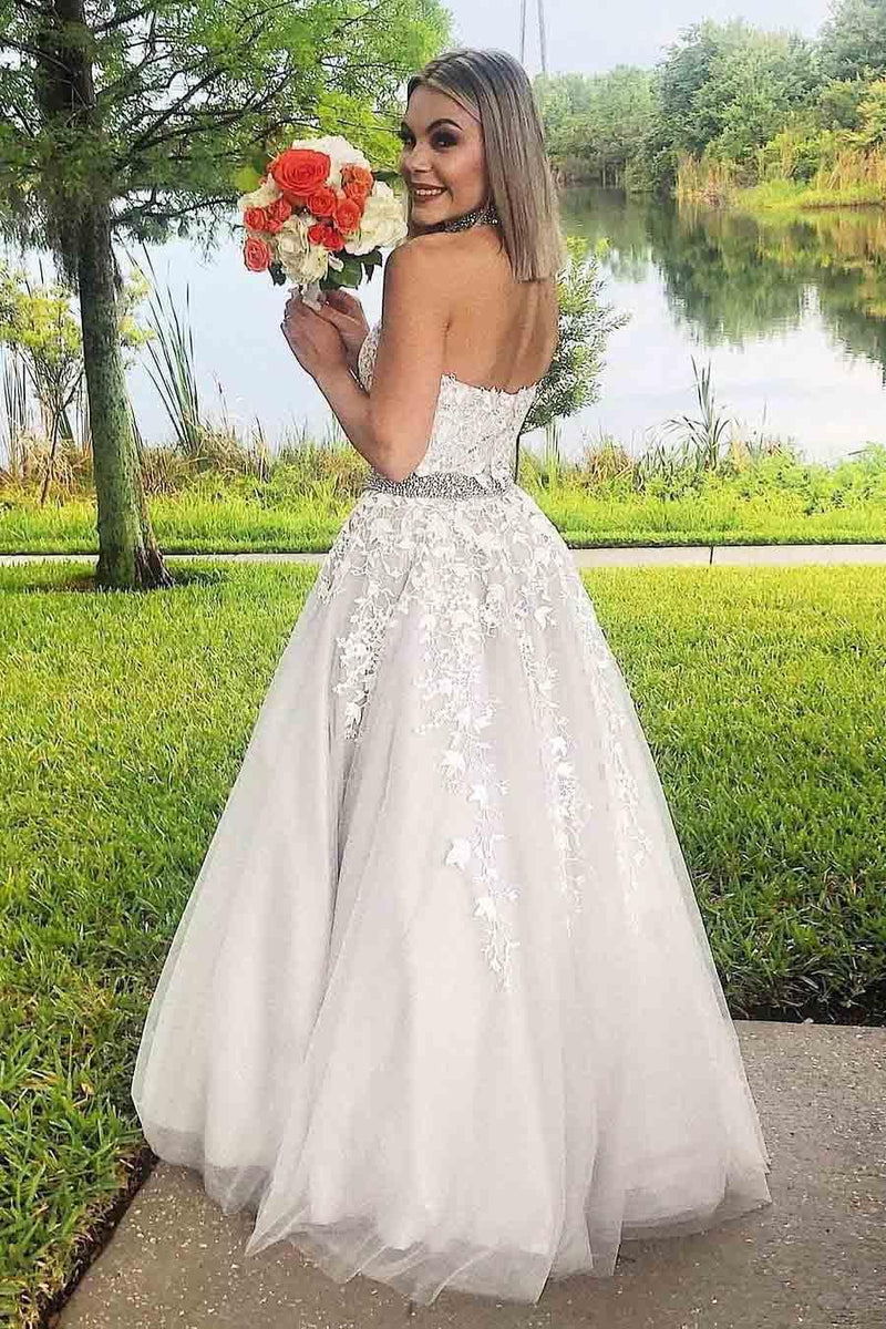 A-line High Neck Halter Lace Appliques Long Prom Dress with Beading PM242 - Pgmdress