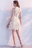 A-line High Neck Lace Sleeveless Party Dresses Homecoming Dresses PD118 - Pgmdress