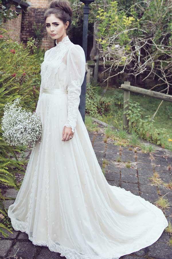 Vintage high neck long sleeve wedding dress 60 photos — free download