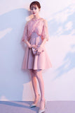 A-line High Neck Satin Pink Homecoming Dresses Party Dresses PD089 - Pgmdress