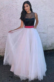 A-Line Hign Neck White Tulle Prom/Party Dress with Sash  PG639