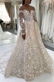A-Line Illusion Bateau Long Sleeves Backless Ivory Lace Wedding Dress WD261 - Pgmdress
