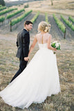 A-line Illusion Tulle Vintage Outdoor Ivory Wedding Dress WD118 - Pgmdress