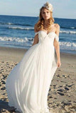 A-line Ivory Chiffon Off the Shoulder Summer Beach Wedding Dresses WD286 - Pgmdress