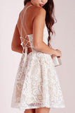 A-line Ivory Criss-Cross Straps Lace Sleeveless Homecoming Dress PD015 - Pgmdress