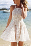 A-line Ivory Criss-Cross Straps Lace Sleeveless Homecoming Dress PD015 - Pgmdress