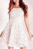 A-line Ivory Criss-Cross Straps Lace Sleeveless Homecoming Dress PD015
