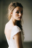 A-Line Ivory Lace Cap Sleeve Vintage Chiffon Wedding Dresses WD069 - Pgmdress