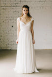 A-Line Ivory Lace Cap Sleeve Vintage Chiffon Wedding Dresses WD069