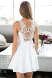 A-Line Jewel Short White Satin Homecoming Dress with Lace PG159 - Pgmdress