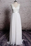 A-line Lace V-Neck Backless Sheath Long Wedding Dress WD058