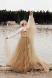 A-Line Long Sleeve Backless Princess Gown Wedding Dress Bridal Gown WD484 - Pgmdress
