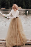 A-Line Long Sleeve Backless Princess Gown Wedding Dress Bridal Gown WD484 - Pgmdress