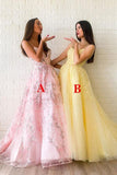 A-line Modest Tulle Appliques Long Lace Prom Dress Evening Dress PSK165
