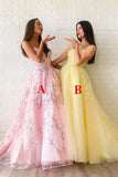 A-line Modest Tulle Appliques Long Lace Prom Dress Evening Dress PSK165 - Pgmdress