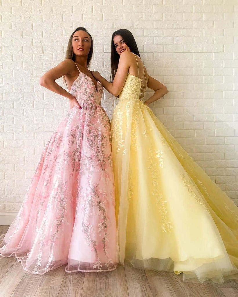 A-line Modest Tulle Appliques Long Lace Prom Dress Evening Dress PSK165 - Pgmdress