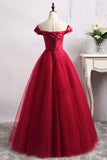 A-Line Off-the-Shoulder Floor-Length Dark Red Tulle Prom Dress PSK097 - Pgmdress