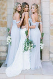 A-Line Off-the-Shoulder Floor-Length Light Blue Chiffon Bridesmaid Dress BD065 - Pgmdress