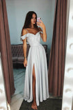 A-Line Off The Shoulder Grey Long Prom/Evening Dress With Side Split   PG965