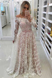 A-Line Off-the-Shoulder Prom Dress with Lace Appliques Sleeves  PG535