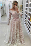 A-Line Off-the-Shoulder Prom Dress with Lace Appliques Sleeves PG535 - Pgmdress