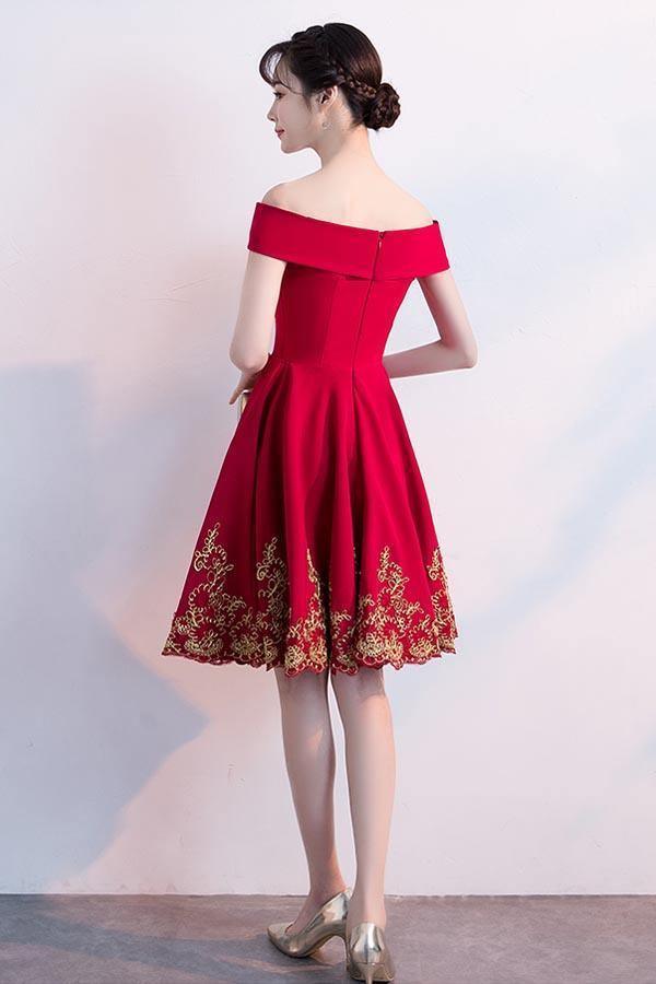 A-line Off The Shoulder Red Homecoming Dresses With Lace Applique PD122 - Pgmdress