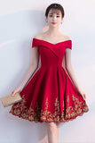 A-line Off The Shoulder Red Homecoming Dresses With Lace Applique  PD122