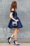 A-Line Off-the-Shoulder Short Royal Blue Satin Sleeveless Homecoming Dress PD404 - Pgmdress