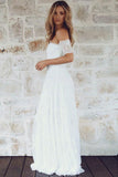 A-Line Off-the-Shoulder Short Sleeves Lace Boho Wedding Dress WD396 - Pgmdress