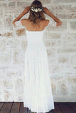 A-Line Off-the-Shoulder Short Sleeves Lace Boho Wedding Dress WD396 - Pgmdress