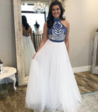 A Line Off White Halter Prom Dresses Cheap Long Formal Party Dress PG970 - Pgmdress